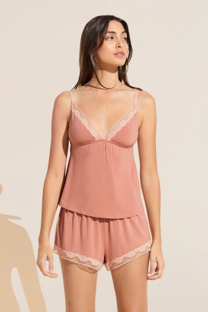 Eberjey Flora TENCEL™ Modal Cami & Short PJ Set Donna Pigiama Rosa Rosse Scuro Rosa | SNB8972CQ