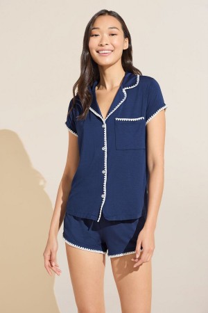 Eberjey Frida TENCEL™ Modal Shortie Short PJ Set Donna Pigiama Blu Marino Bianche | WYJ6163BQ