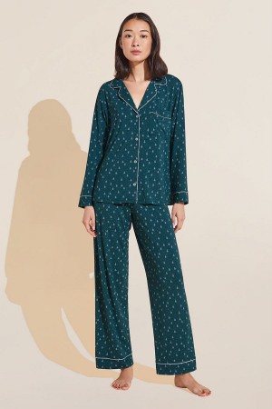 Eberjey Gisele Printed TENCEL™ Modal Long PJ Set Donna Pigiama Verdi Scuro Bianche | MSG7948XR