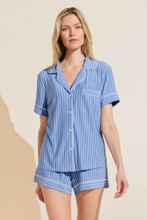 Eberjey Gisele Printed TENCEL™ Modal Relaxed Short PJ Set Donna Pigiama Blu Bianche | NZJ9974MI