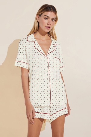 Eberjey Gisele Printed TENCEL™ Modal Relaxed Short PJ Set Donna Pigiama Bianche Rosse | YQZ1983YO