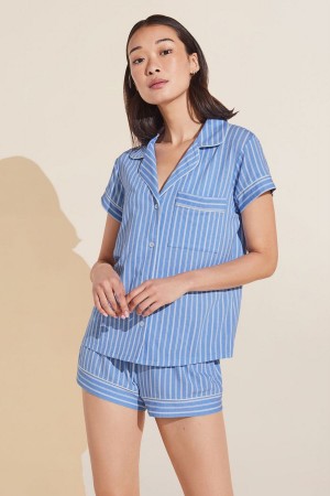 Eberjey Gisele Printed TENCEL™ Modal Shortie Short PJ Set Donna Pigiama Blu Bianche | LTK5731NL