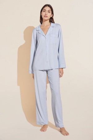 Eberjey Gisele TENCEL™ Modal Long PJ Set Donna Pigiama Blu Bianche | BMS373WD