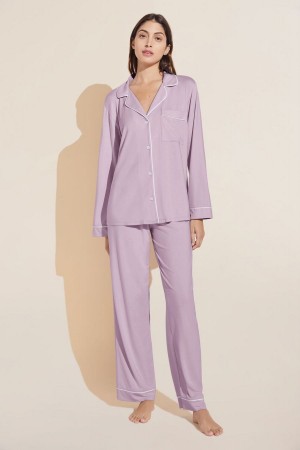 Eberjey Gisele TENCEL™ Modal Long PJ Set Donna Pigiama Viola Bianche | ZEA9179ZM