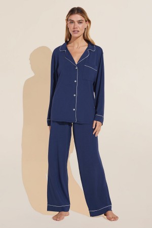 Eberjey Gisele TENCEL™ Modal Long PJ Set Donna Pigiama Blu Marino Bianche | FYE4459DJ