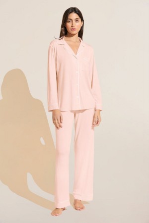 Eberjey Gisele TENCEL™ Modal Long PJ Set Donna Pigiama Rosa Bianche | EZH3135MS