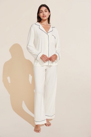 Eberjey Gisele TENCEL™ Modal Long PJ Set Donna Pigiama Bianche Blu Marino | VZK2424BY