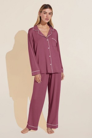 Eberjey Gisele TENCEL™ Modal Long PJ Set Donna Pigiama Rosse Bianche | TNA8292NN