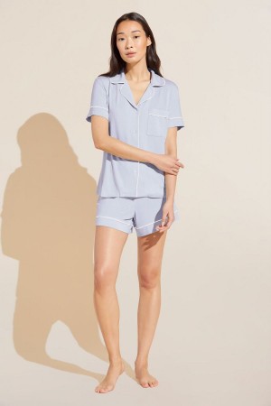 Eberjey Gisele TENCEL™ Modal Relaxed Short PJ Set Donna Pigiama Blu Bianche | JGE9136CP