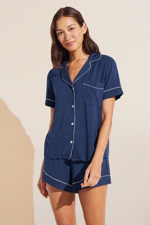 Eberjey Gisele TENCEL™ Modal Relaxed Short PJ Set Donna Pigiama Blu Marino Bianche | LOA2379II