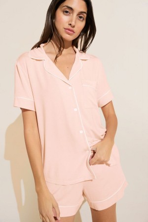 Eberjey Gisele TENCEL™ Modal Relaxed Short PJ Set Donna Pigiama Rosa Bianche | XAX8340WN