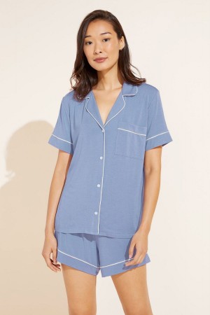 Eberjey Gisele TENCEL™ Modal Relaxed Short PJ Set Donna Pigiama Blu Bianche | SHR1749SO