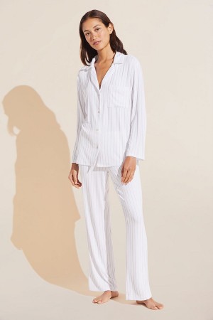 Eberjey Gisele TENCEL™ Modal Rib Long PJ Set Donna Pigiama Bianche | UUH711OI