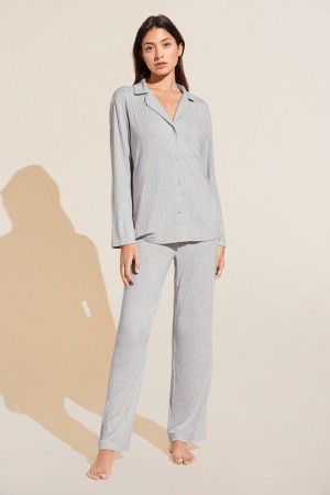 Eberjey Gisele TENCEL™ Modal Rib Long PJ Set Donna Pigiama Grigie Chiaro | DZK417IR