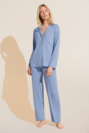 Eberjey Gisele TENCEL™ Modal Rib Long PJ Set Donna Pigiama Blu | RUU6781ZL