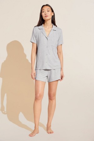 Eberjey Gisele TENCEL™ Modal Rib Relaxed Short PJ Set Donna Pigiama Grigie Chiaro | OVW442CR