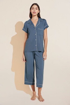 Eberjey Gisele TENCEL™ Modal Short Sleeve Cropped PJ Set Donna Pigiama Blu | BMC7098DR