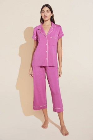 Eberjey Gisele TENCEL™ Modal Short Sleeve Cropped PJ Set Donna Pigiama Rosa Bianche | HKT2916OI