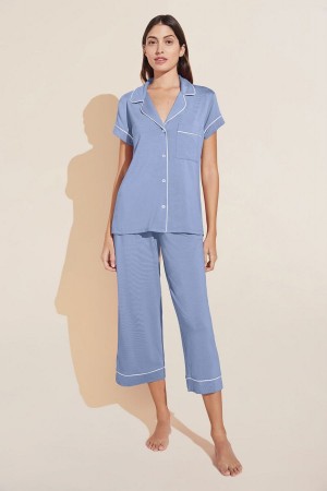 Eberjey Gisele TENCEL™ Modal Short Sleeve Cropped PJ Set Donna Pigiama Blu Bianche | XRQ6090HJ