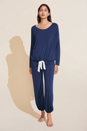 Eberjey Gisele TENCEL™ Modal Slouchy PJ Set Donna Pigiama Blu Marino Bianche | FZU3133MX