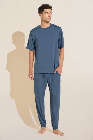 Eberjey Henry TENCEL™ Modal Short Sleeve & Pant PJ Set Uomo Pigiama Blu | JIS7775MW