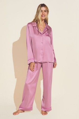 Eberjey Inez Washable Silk Long PJ Set Donna Pigiama Rosa Rosa | GCB5951VY