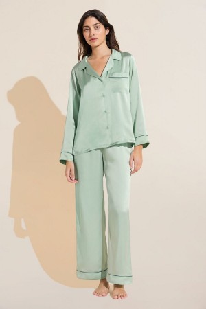 Eberjey Inez Washable Silk Long PJ Set Donna Pigiama Verdi | CNV4510UZ