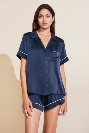 Eberjey Inez Washable Silk Short PJ Set Donna Pigiama Blu Marino | LST9111ZQ