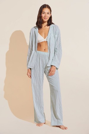 Eberjey Nautico Long PJ Set Donna Pigiama Bianche Verdi | NGI1019GB