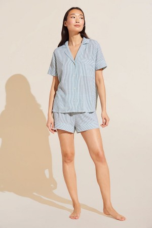 Eberjey Nautico Shortie Short PJ Set Donna Pigiama Bianche Verdi | FWC811OO