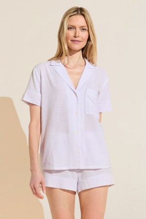 Eberjey Nautico Shortie Short PJ Set Donna Pigiama Bianche Viola | EAV4490NT