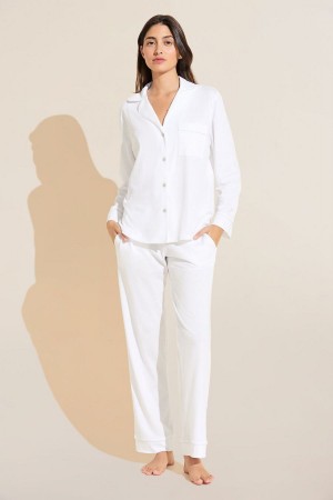 Eberjey Organic Pima Cotton Notch Collar Top & Pant PJ Set Donna Pigiama Bianche | YOU4788QU