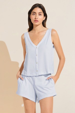 Eberjey Organic Pima Cotton Tank & Short PJ Set Donna Pigiama Blu | XMW8764NY