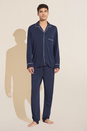 Eberjey William TENCEL™ Modal Long PJ Set Uomo Pigiama Blu Marino Bianche | PUR839GC