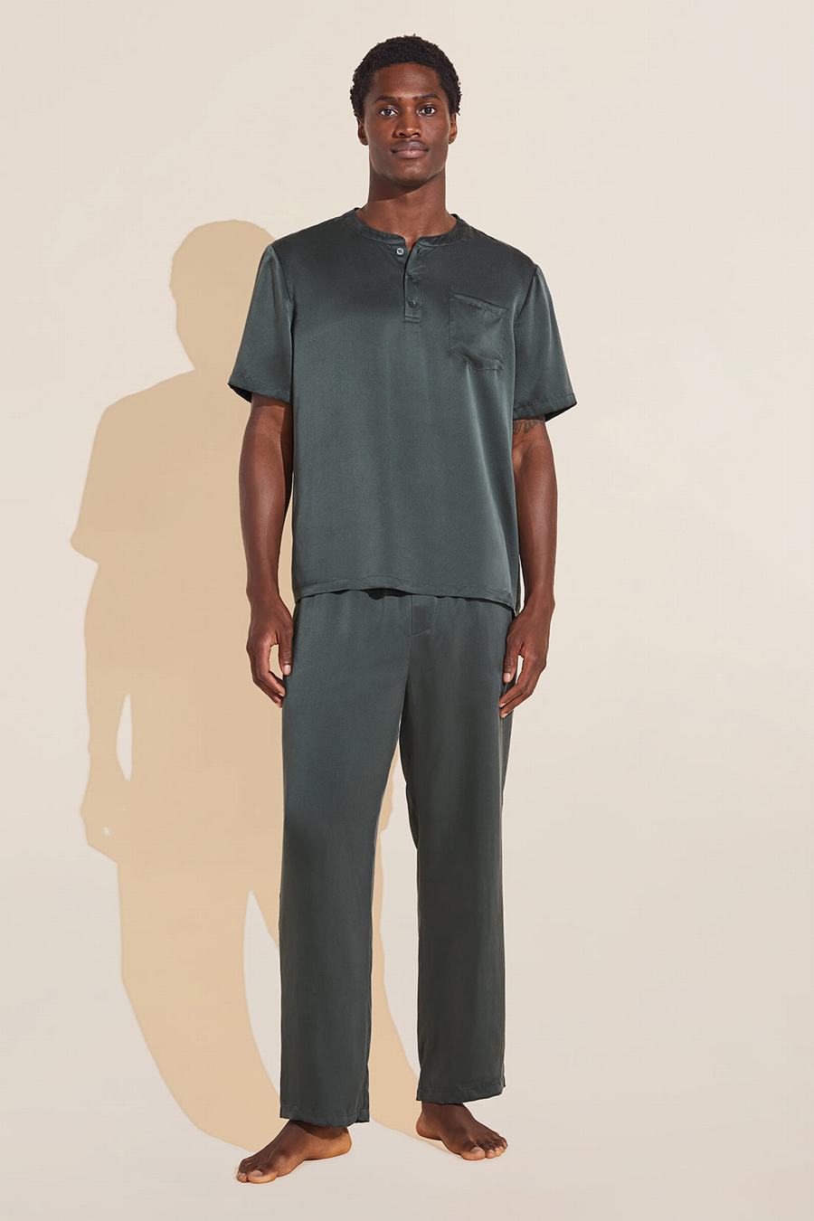 Eberjey Charles Washable Silk Short Sleeve & Pant PJ Set Uomo Pigiama Grigie Scuro | HTM9989SN