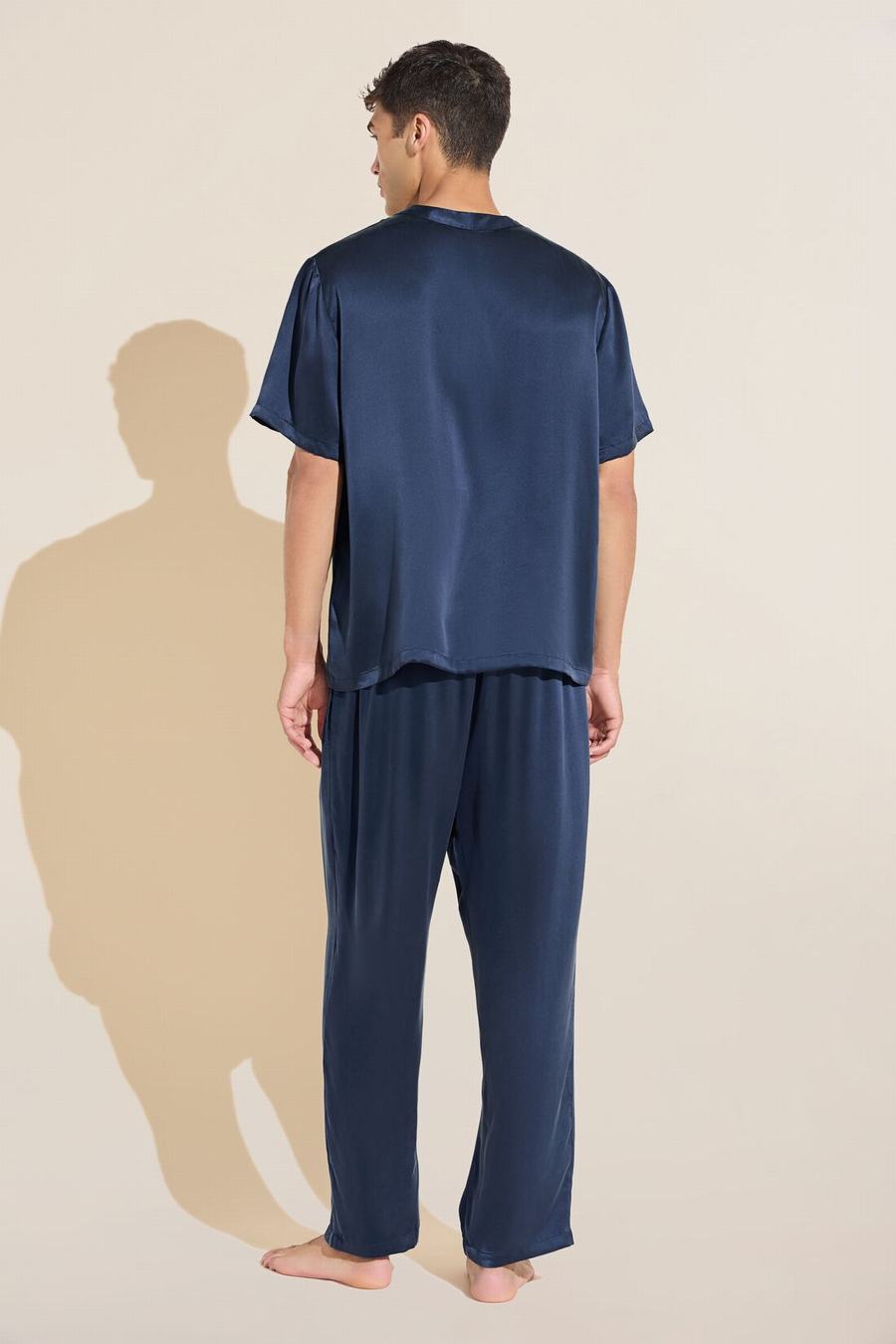 Eberjey Charles Washable Silk Short Sleeve & Pant PJ Set Uomo Pigiama Blu Marino | FZI2965ZZ