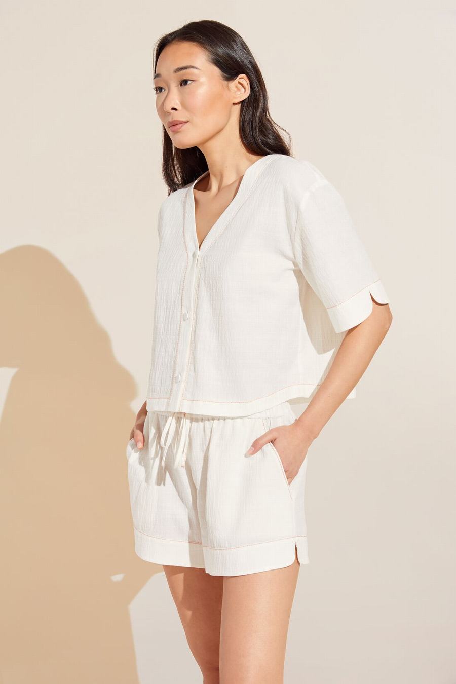 Eberjey Crinkle Woven Short Sleeve Top & Short Set Donna Pigiama Bianche | SQC2662ZZ