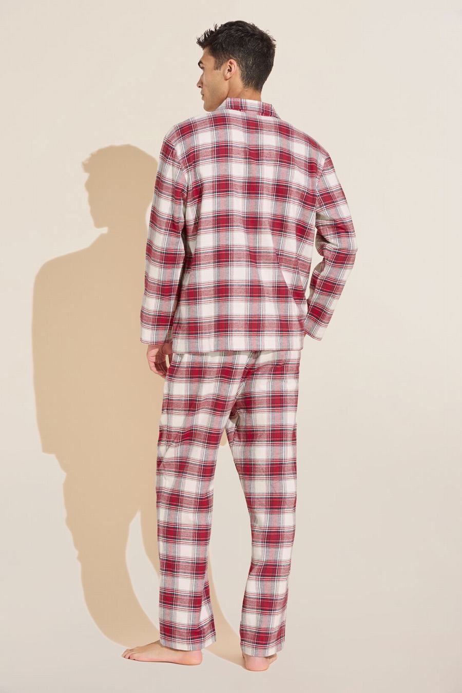 Eberjey Flannel Long PJ Set Uomo Pigiama Rosse Bianche | TGR6813AY