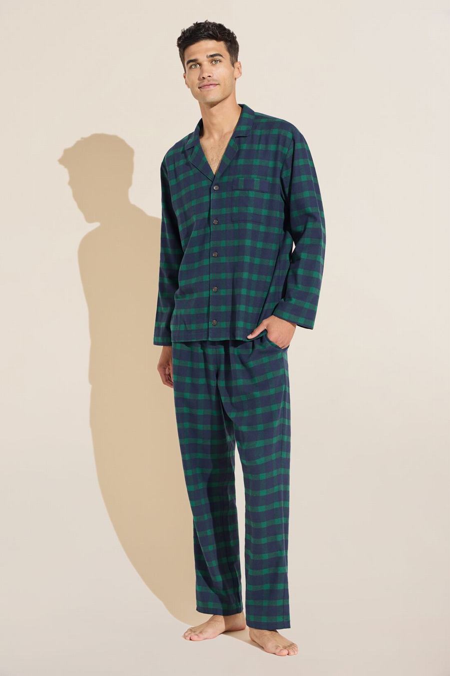 Eberjey Flannel Long PJ Set Uomo Pigiama Blu Marino Verdi | SOU4915OC