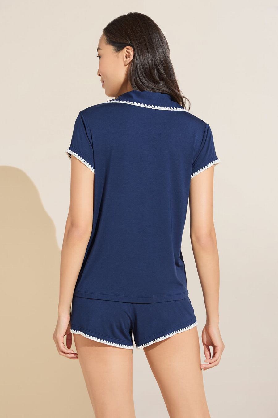 Eberjey Frida TENCEL™ Modal Shortie Short PJ Set Donna Pigiama Blu Marino Bianche | WYJ6163BQ