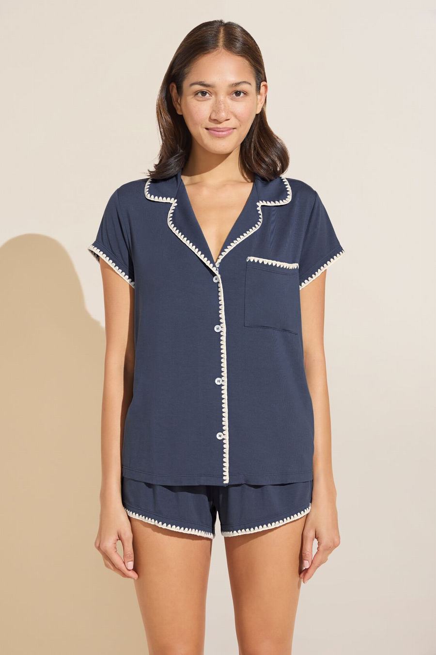 Eberjey Frida TENCEL™ Modal Shortie Short PJ Set Donna Pigiama Blu Bianche | FQX1929YA