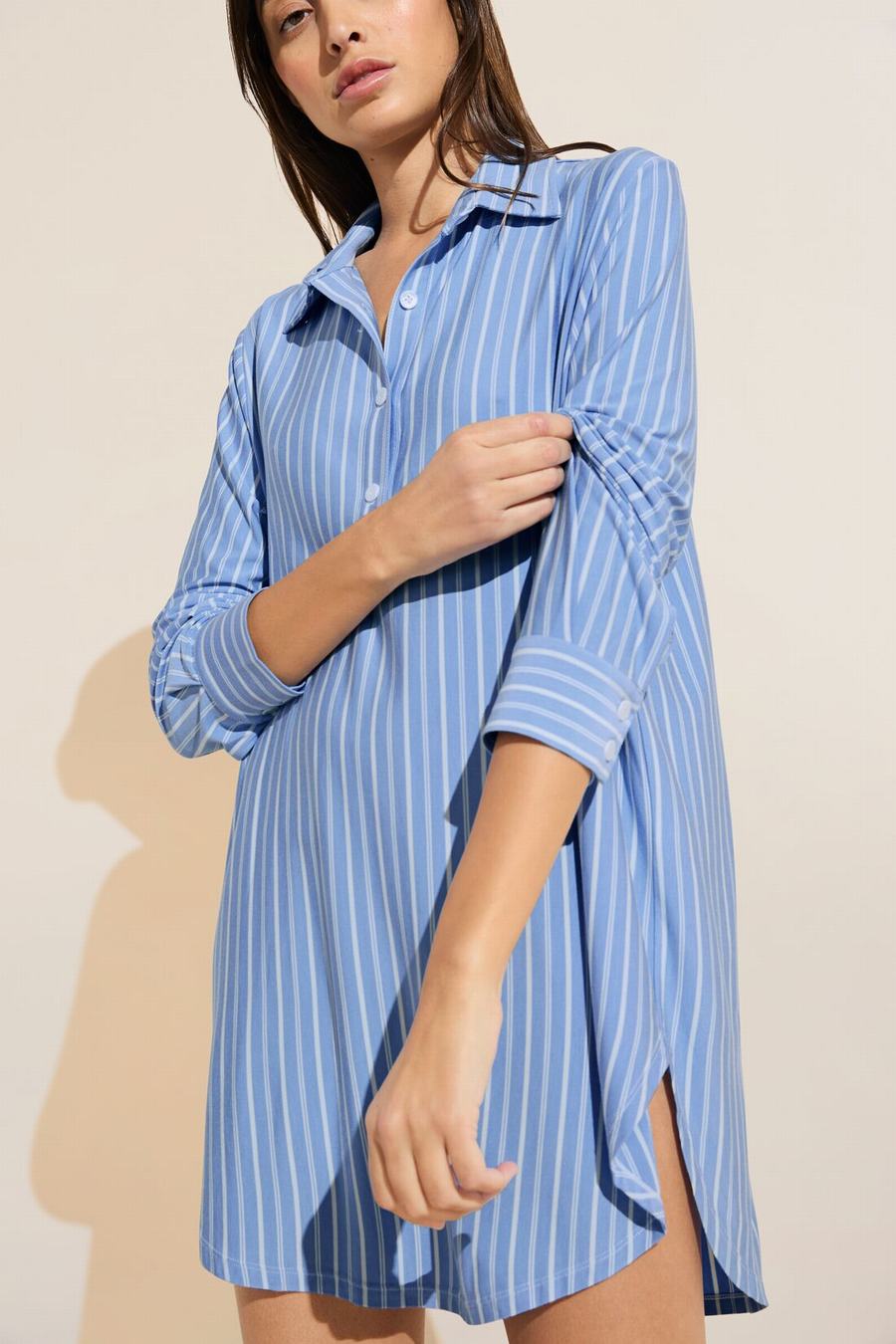 Eberjey Gisele Printed TENCEL™ Modal Boyfriend Sleepshirt Donna Pigiama Blu Bianche | BSY4584OD