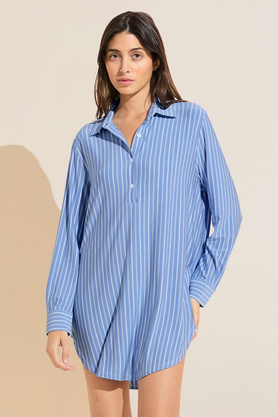 Eberjey Gisele Printed TENCEL™ Modal Boyfriend Sleepshirt Donna Pigiama Blu Bianche | BSY4584OD