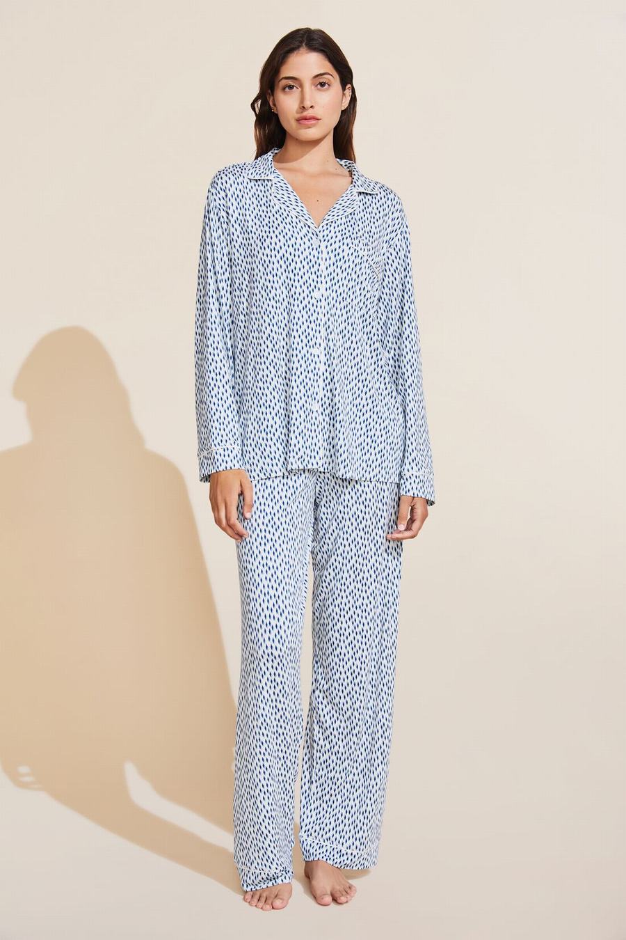 Eberjey Gisele Printed TENCEL™ Modal Long PJ Set Donna Pigiama Blu Bianche | ZLN1538WS