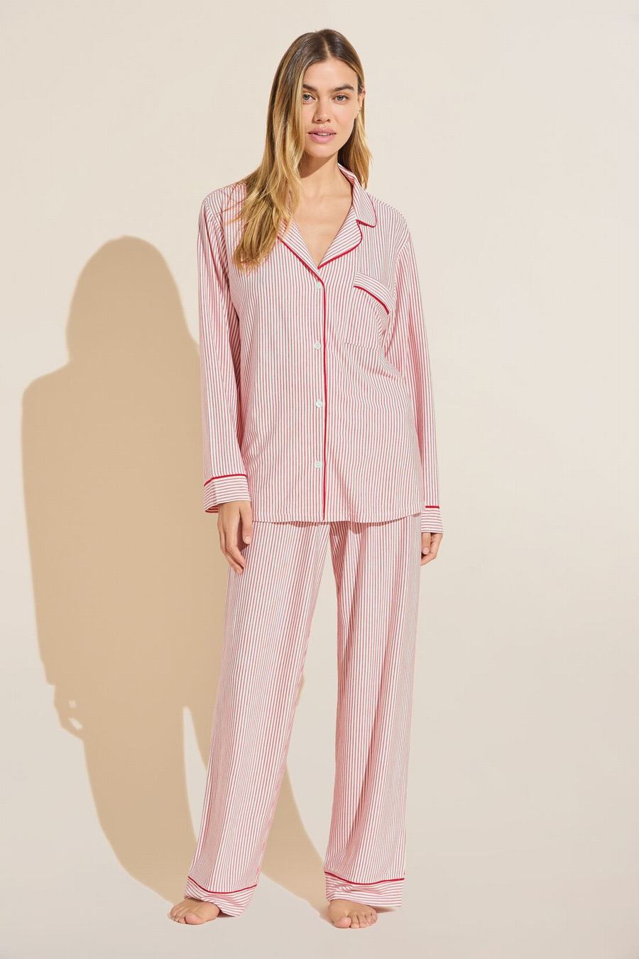 Eberjey Gisele Printed TENCEL™ Modal Long PJ Set Donna Pigiama Rosa Rosse Bianche | PDN7437HN