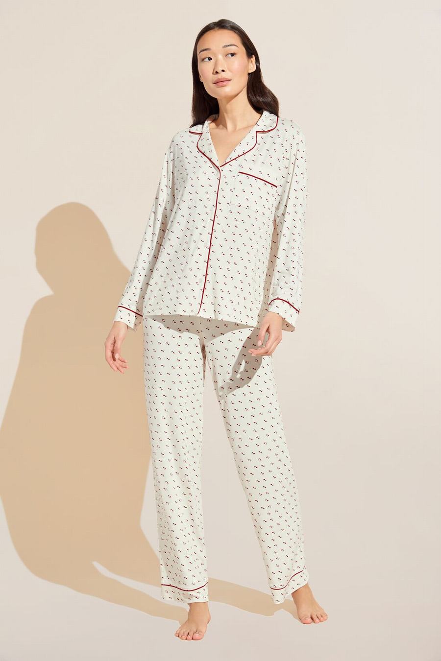 Eberjey Gisele Printed TENCEL Modal Long PJ Set Donna Pigiama Bianche Rosse | TMV668IZ