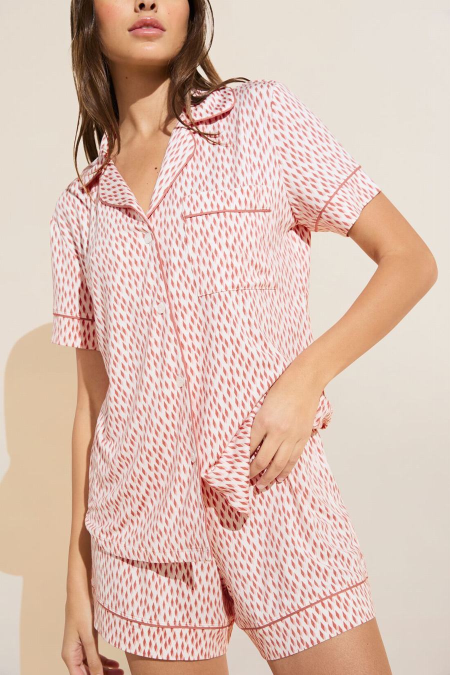 Eberjey Gisele Printed TENCEL™ Modal Relaxed Short PJ Set Donna Pigiama Rosse Scuro Rosa Bianche | SGY468CZ