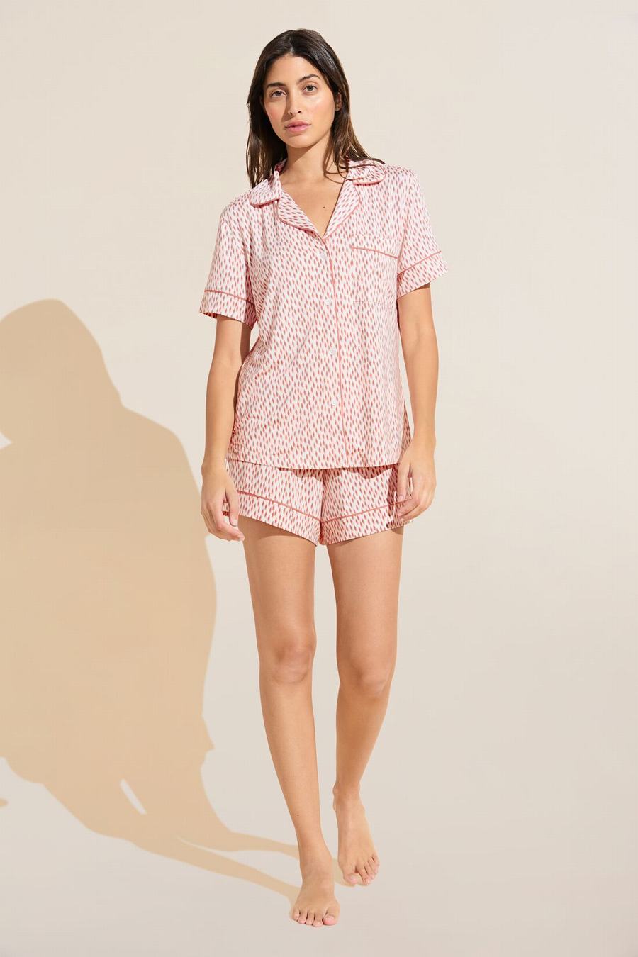 Eberjey Gisele Printed TENCEL™ Modal Relaxed Short PJ Set Donna Pigiama Rosse Scuro Rosa Bianche | SGY468CZ