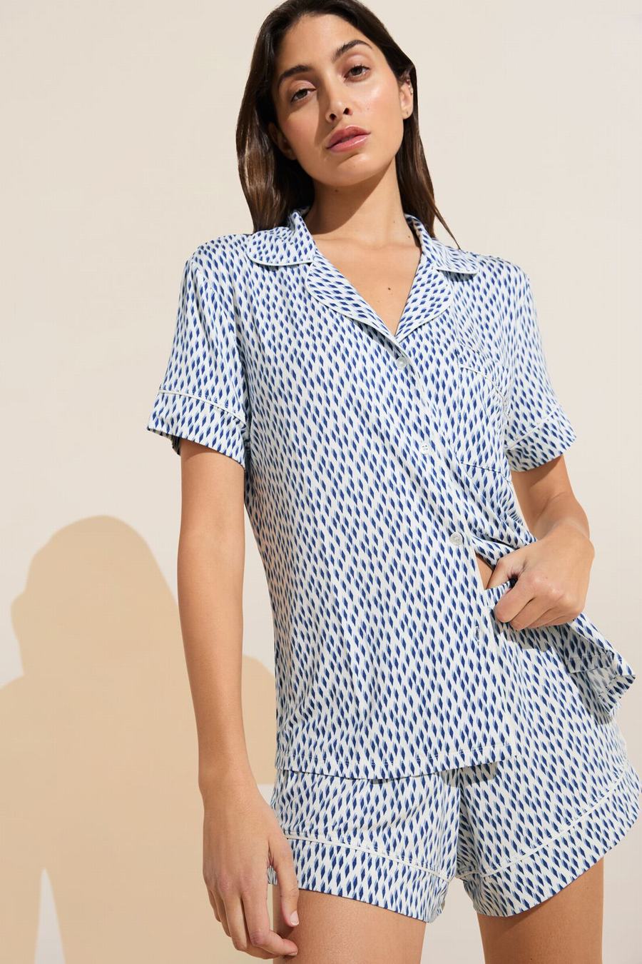 Eberjey Gisele Printed TENCEL™ Modal Relaxed Short PJ Set Donna Pigiama Blu Bianche | YUX8154HF