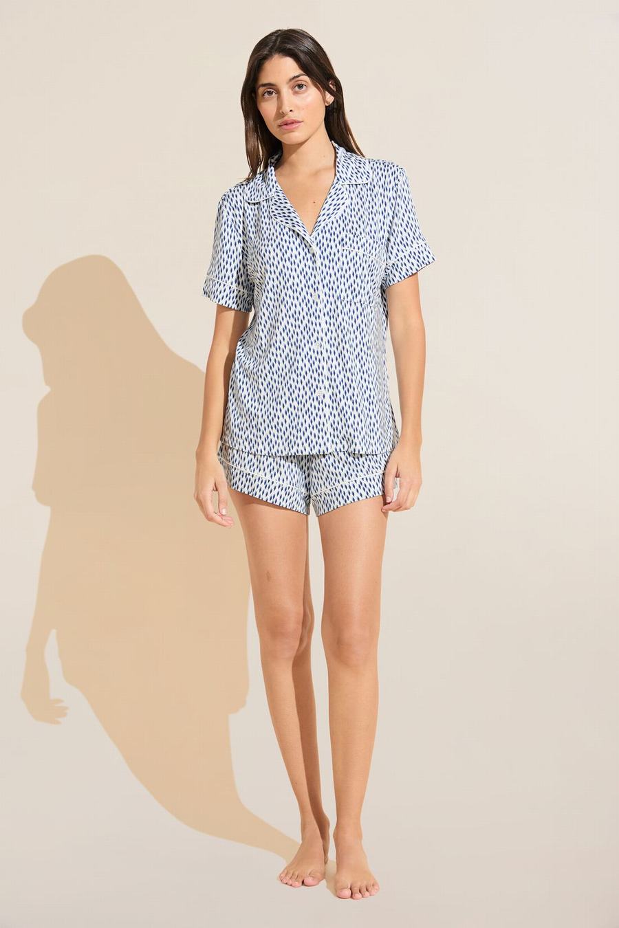 Eberjey Gisele Printed TENCEL™ Modal Relaxed Short PJ Set Donna Pigiama Blu Bianche | YUX8154HF